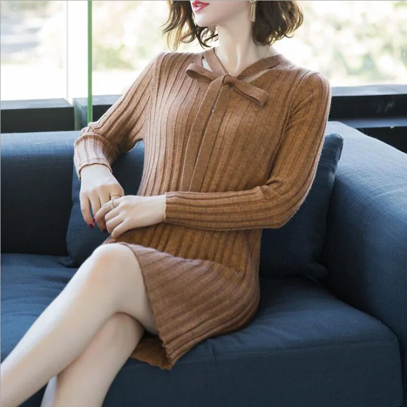 Новинка 2018 женское кашемировое платье-свитер зимний длинный женский свитер