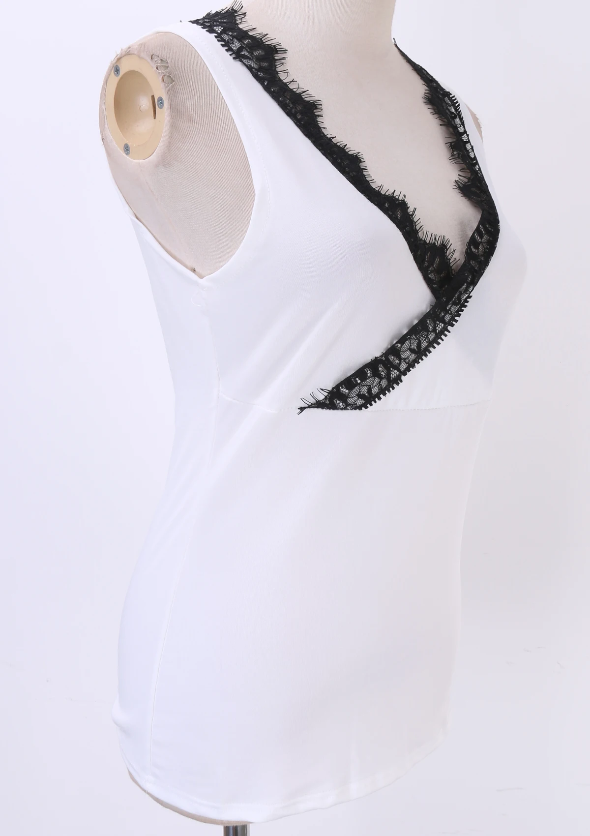 Топ женский кружевной без рукавов с глубоким V образным вырезом Размеры S M L XL|casual