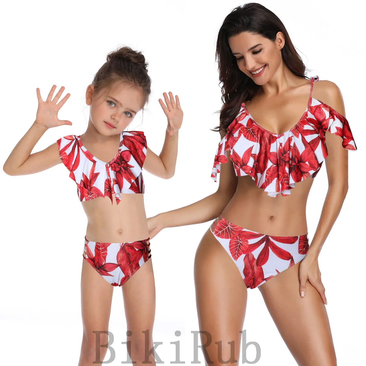 Семейные одинаковые бикини купальники одежда для мамы и дочки наряды женские с