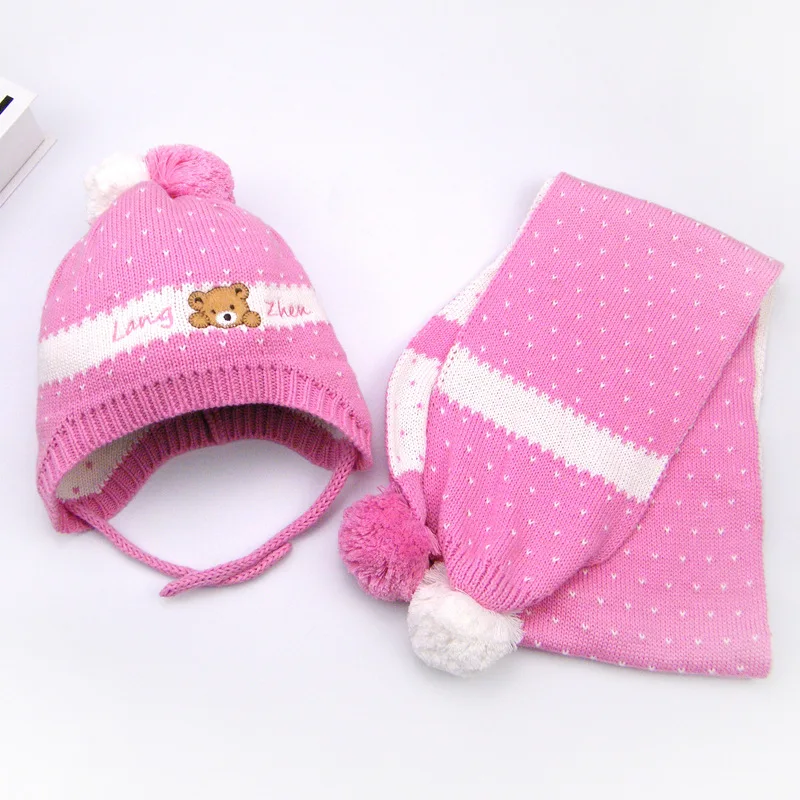 2 шт./компл. комплект из шапки и шарфа для девочек мальчиков милые детские зимние