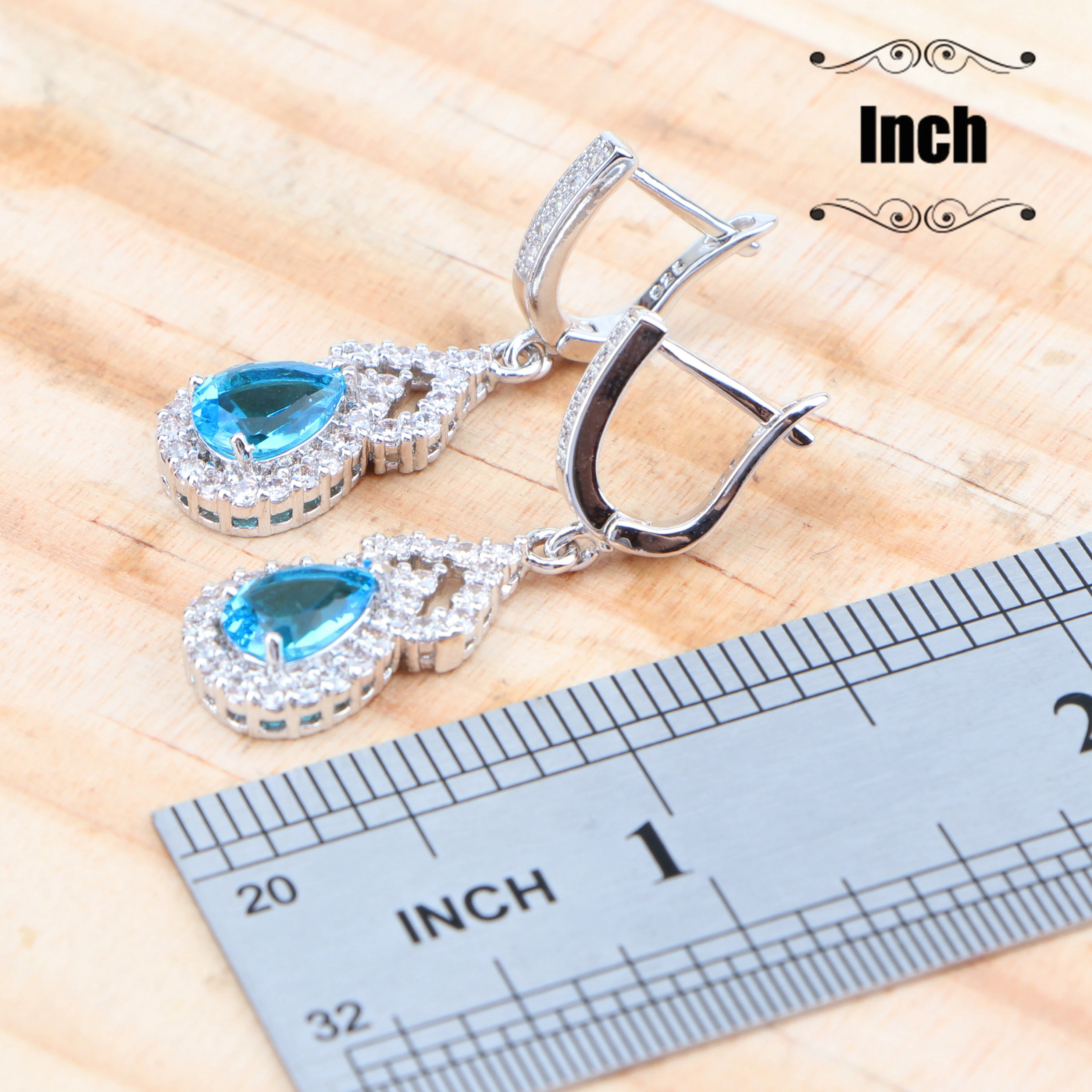 Свадебные серебряные Ювелирные наборы 925 серьги для женщин голубой кубический