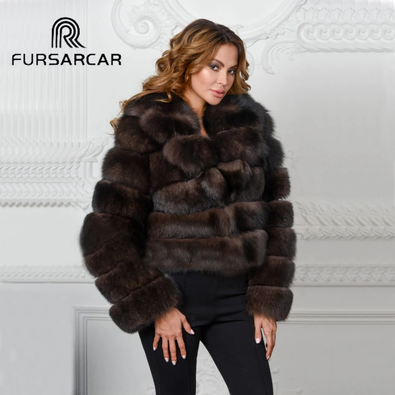Женская куртка из натурального Лисьего меха FURSARCAR роскошная зимняя натуральной