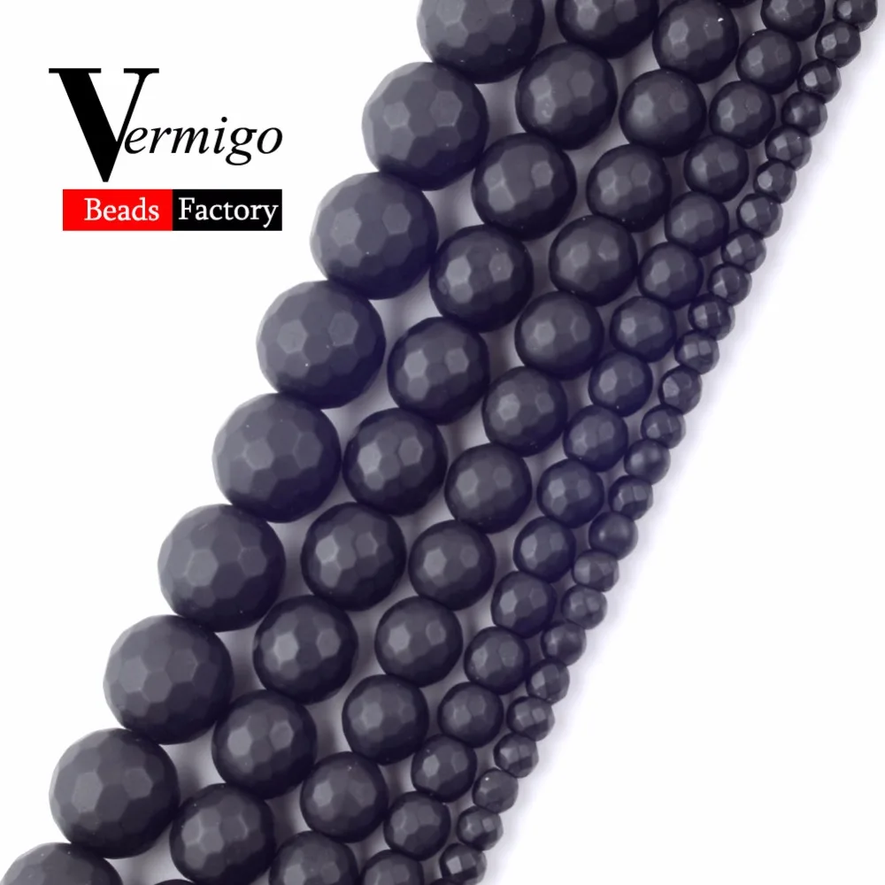 Бусины из натурального камня матовые граненые бусины черного агата