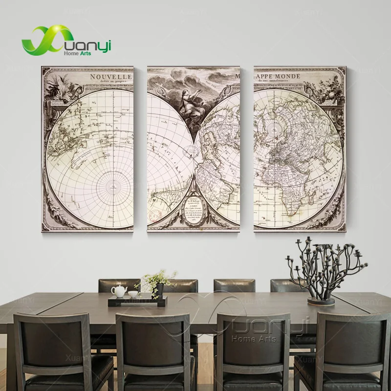 Настенная живопись 3 шт. винтажная карта мира в стиле ретро Декоративная картина