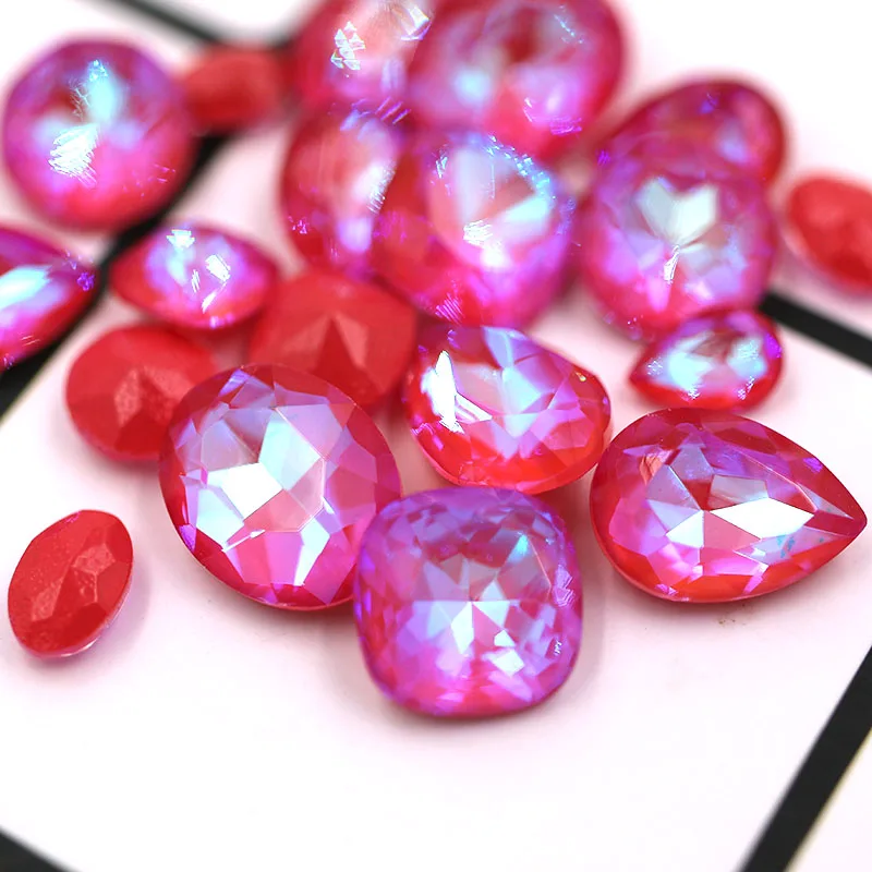 Red Новинка! стеклянные стразы с клеем на задней стороне, высокое качество, хрустальные мокко-флуоресцентные Стразы для дизайна ногтей, аксессуары для одежды - Цвет: Red