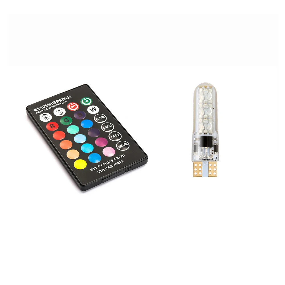 2 шт. T10 5050 автомобильный RGB светодиодный светильник W5W SMD многоцветный боковой светильник Автомобильная клиновидная лампа RGB светодиодный светильник с пультом дистанционного управления