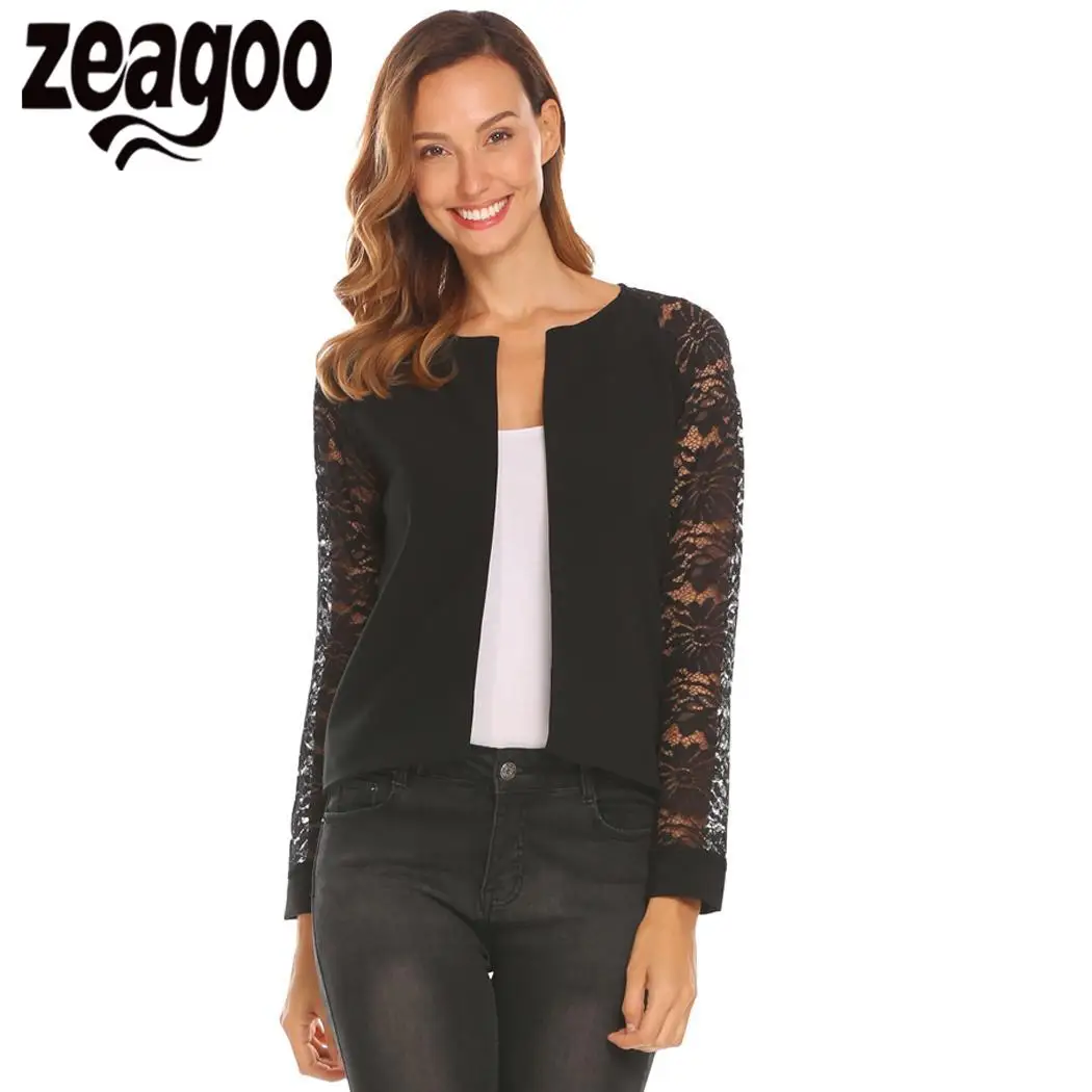 Zeagoo кружева с длинным рукавом Для женщин Лоскутная Повседневное открытой