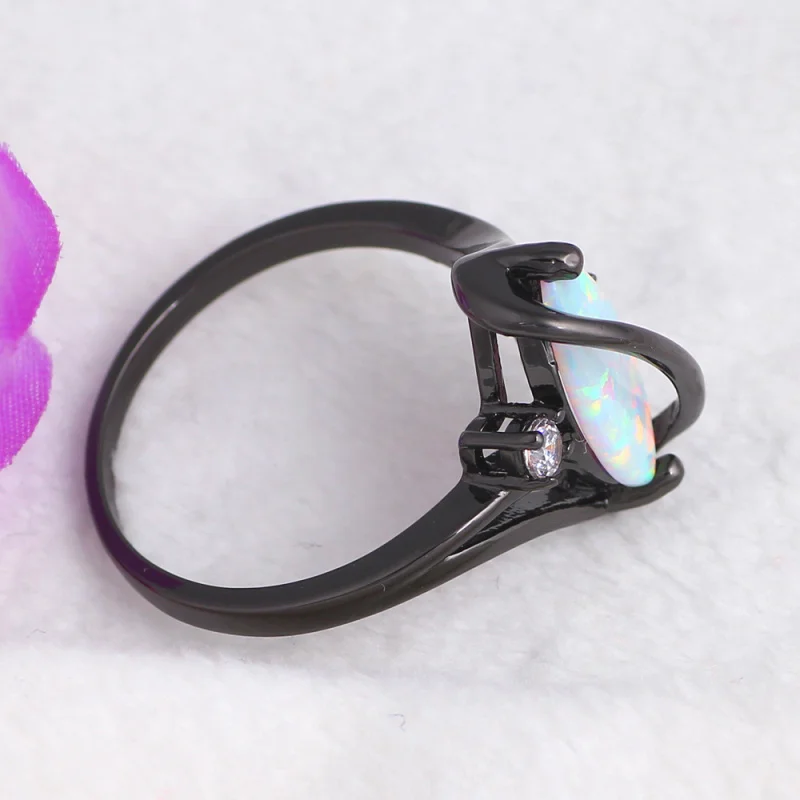 Брендовые кольца ROLILASON для женщин с белым огненным опалом черным золотым тоном