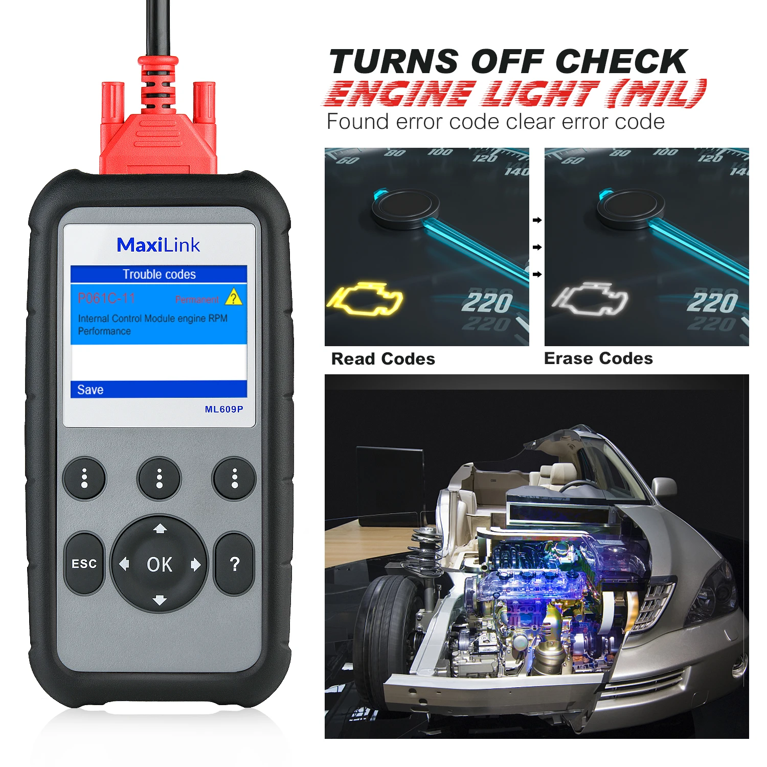 Autel MaxiLink ML609P автомобильный obd2 сканер диагностический инструмент считыватель