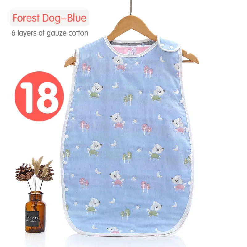 18Forest Dog Blue Спальный мешок для новорожденных, муслин, чистый хлопок, спальный мешок, мягкий жилет без рукавов, спальный мешок, анти-кик, одеяло Saco Be Dormir Para Bebe - Цвет: 18Forest Dog Blue