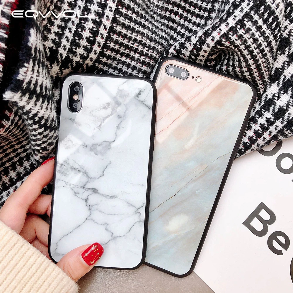 Eqvvol Marble Tempered Glass Phone Case For Apple iPhone X 8 7 6 6s Plus All inclusive soft Edge Cover 10 Coque | Мобильные телефоны