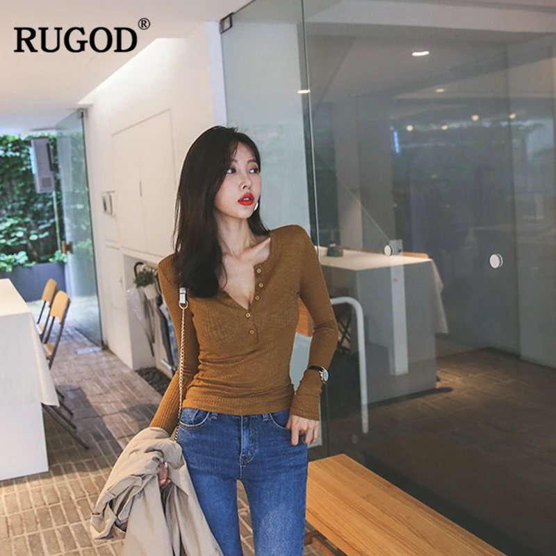 Повседневные облегающие вязаные топы RUGOD тонкий свитер женские сексуальные