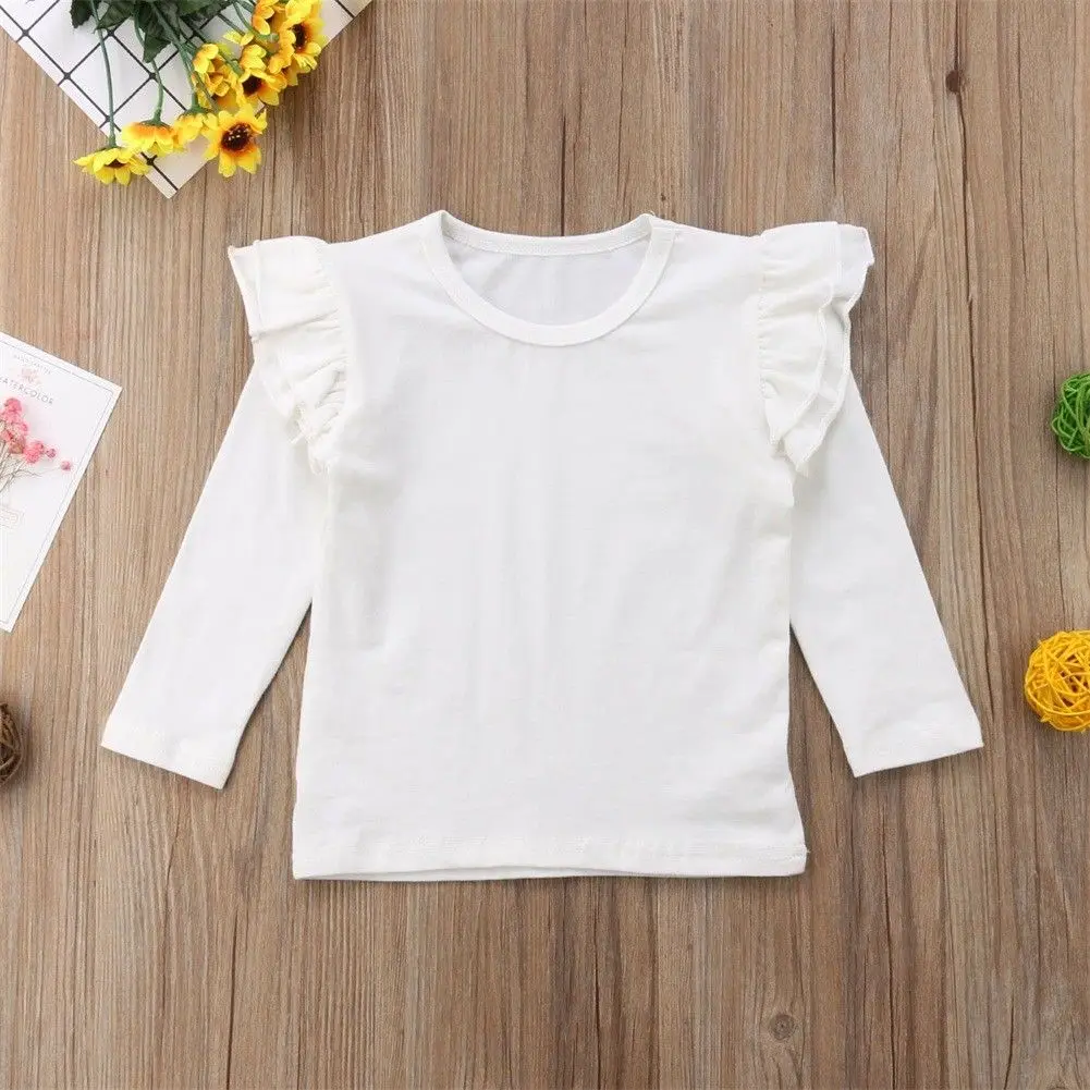 Детская однотонная хлопковая Футболка с оборками и длинными рукавами для