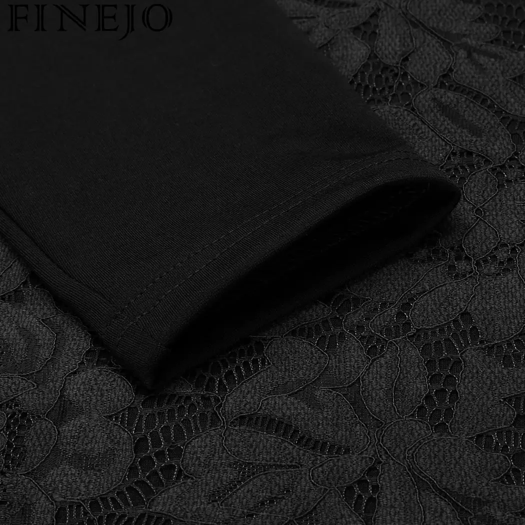 FINEJO женский кружевной Длинный Облегающий Пуловер с вырезом на шее сетчатый