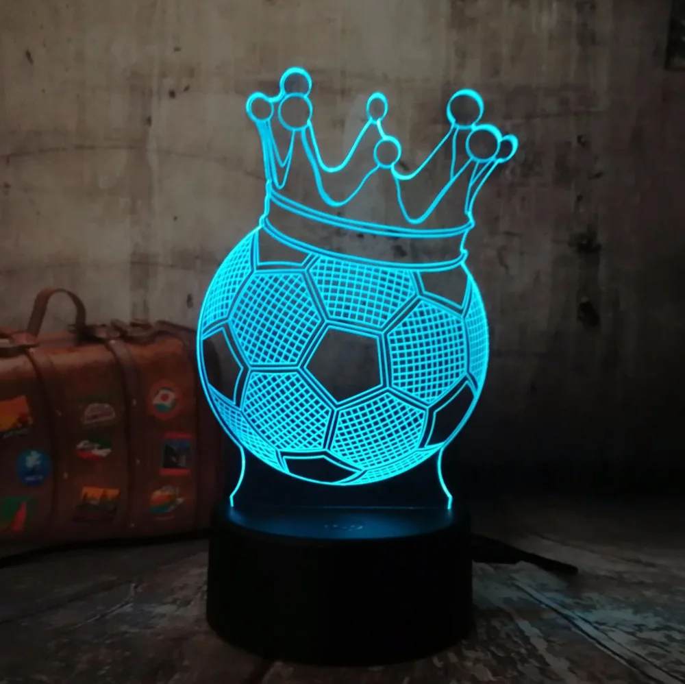 Креативная 3D иллюзия Лампа светодиодный ночник футбол императорская корона