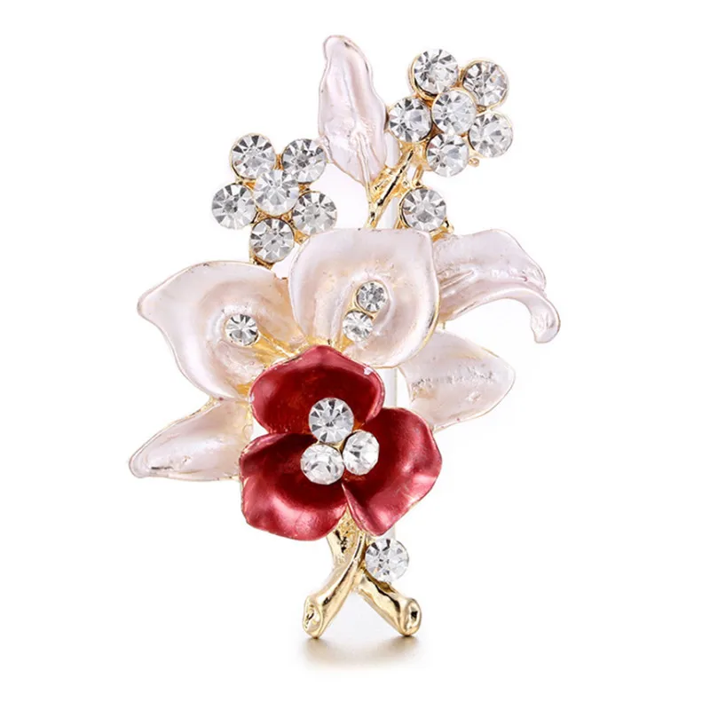 Модные золотые броши из сплава со стразами для женщин красная эмалированная