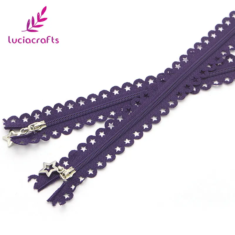 C9 Dark purple 2pcs Lucia crafts 2шт/10 шт 25 см нейлоновая кружевная ткань звезда слайдер молнии голова DIY ручной пошив сумка Аксессуары для одежды J0310 - Цвет: C9 Dark purple 2pcs