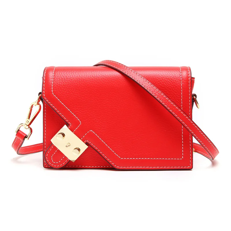 Red Натуральная кожа Женщины Crossbody сумка Известный бренд Кожаная сумка на длинном ремне, Женские сумки с клапаном Сумка - Цвет: Red