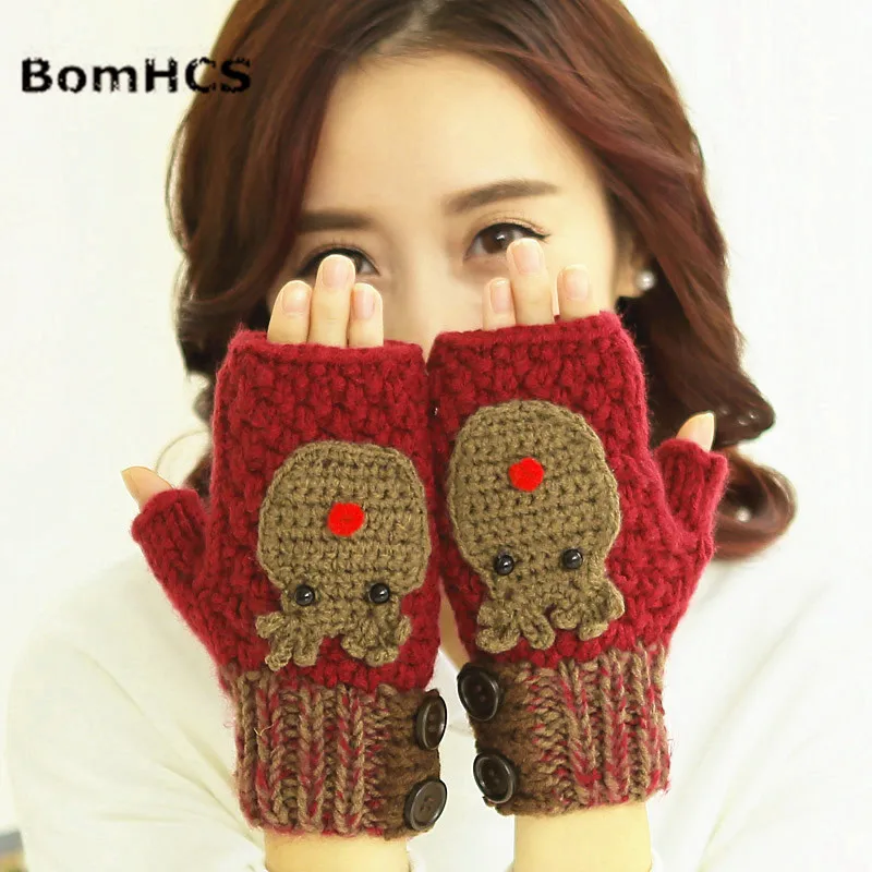 Зимние теплые рукавицы с милым медведем 100% вязаные перчатки ручной работы без