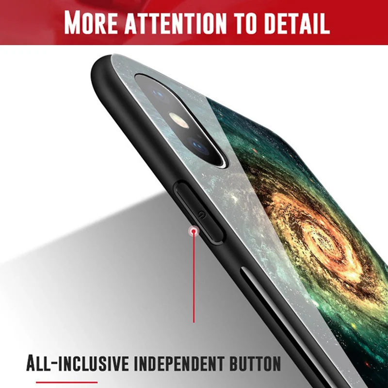 Luxury tempered glass case for iPhone XS Max silicone space patterned phone cover XR X 8 7 6 6s plus fitted coque |