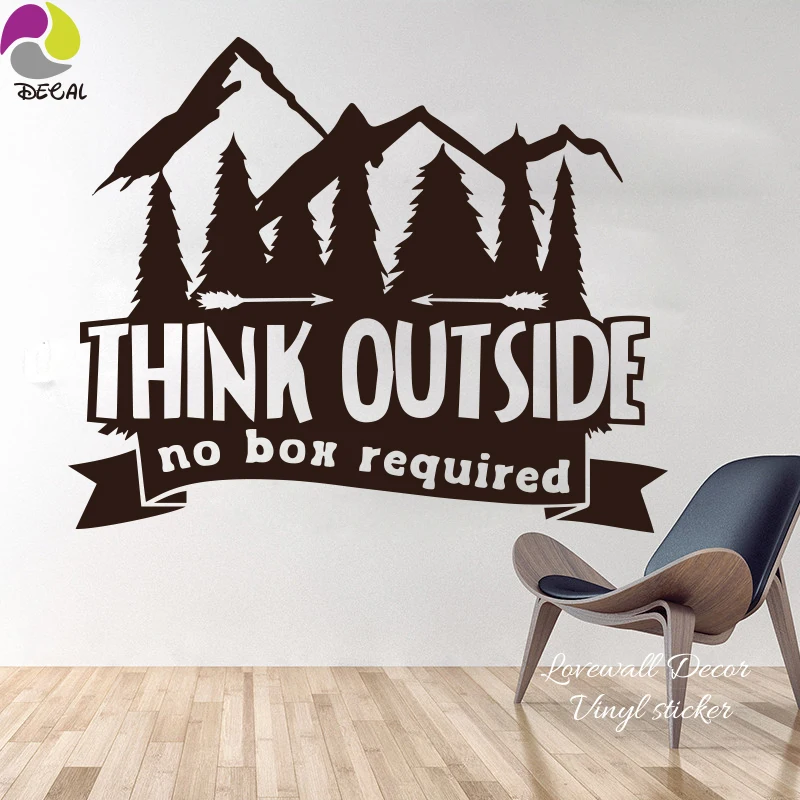 

Think Outside No Box Required Quote Wall Decals Sticker Living Room Kids Room Mountain Camper TREE Quote Saying Vinyl Office
