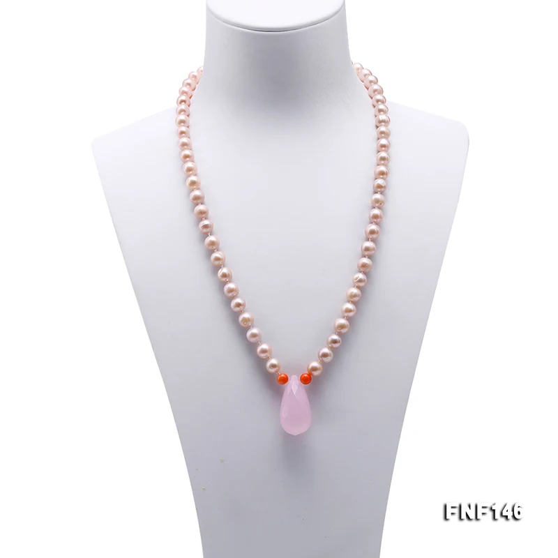 JYX 2019 Lovely Heart quartz pearl necklace 6.5-7.5mm lavender Freshwater Pearl Necklace with pink crystal 18&quot Mother⟚y gift |