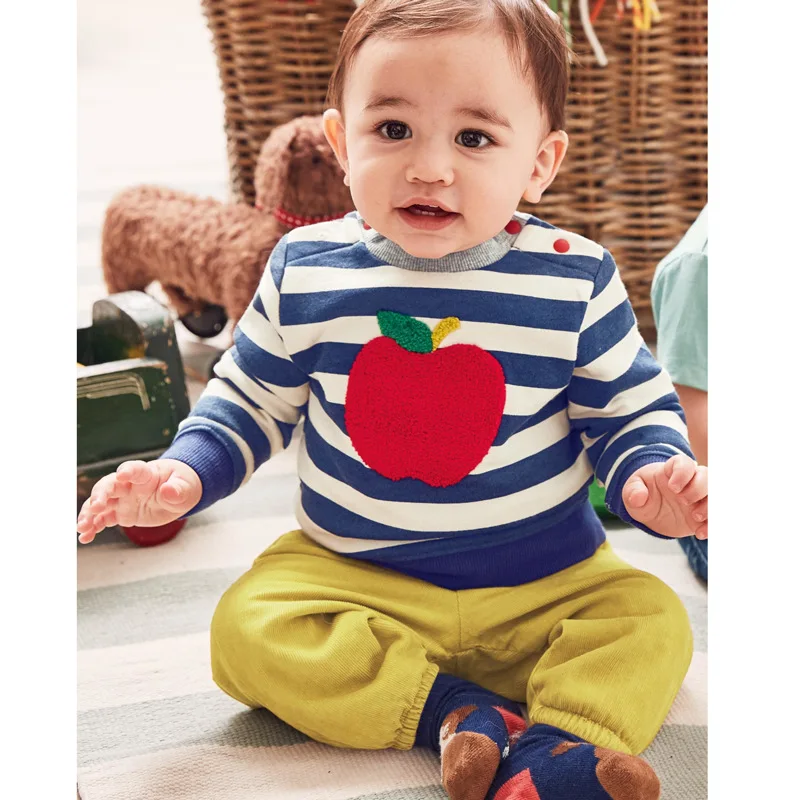 Модные хлопковые толстовки в полоску с длинными рукавами и рисунком яблока для