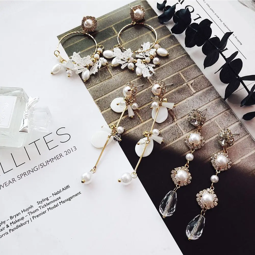 2019 Новая мода имитация жемчуга темперамент серьги элегантный кристалл горного