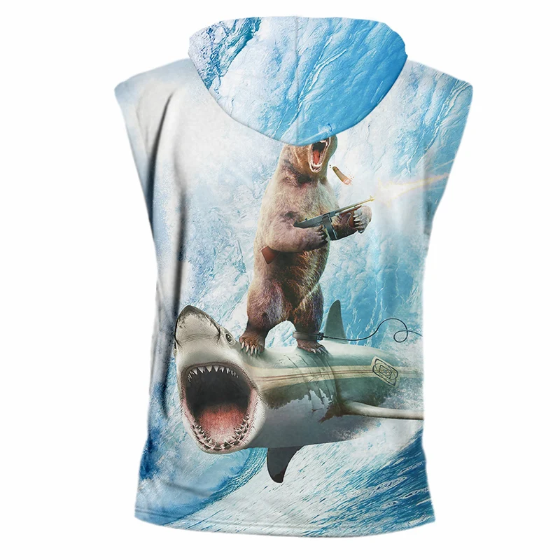 OGKB Cool Tank Top Print Shark Bear 3D Hooded Tanktop Vest Singlets For Women/men Bodybuilding Fitness Casual Sleeveless Hoodie | Мужская