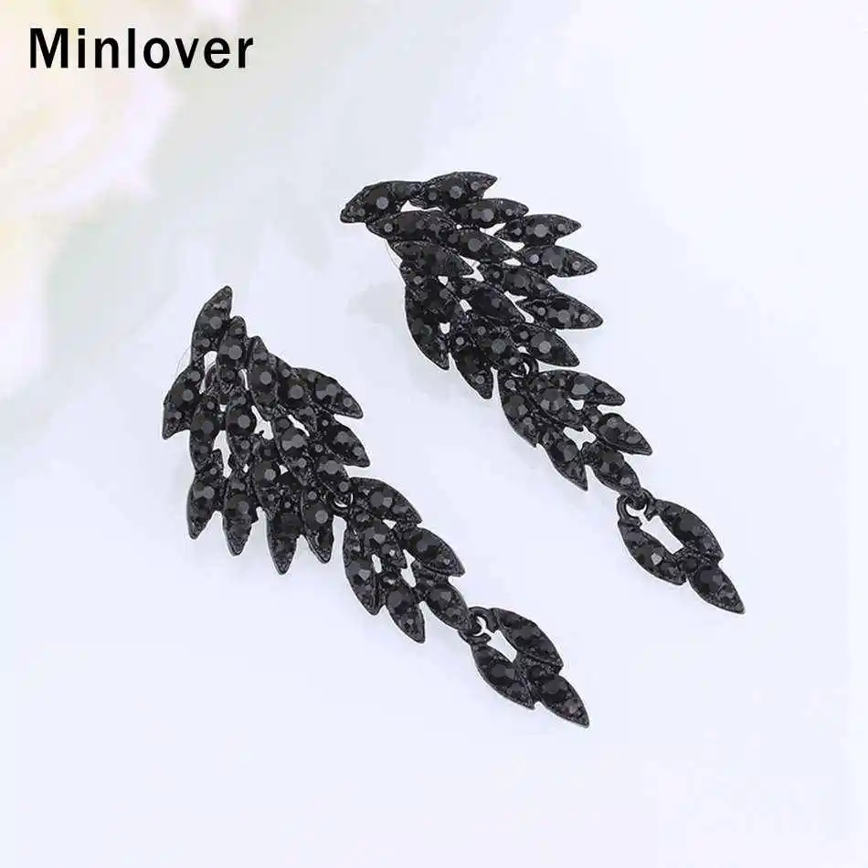 Minlover, модные женские клипсы с крыльями ангела, черные стразы, Орел, животное, невесты, свадебные ювелирные изделия, серьги с подвеской EH209
