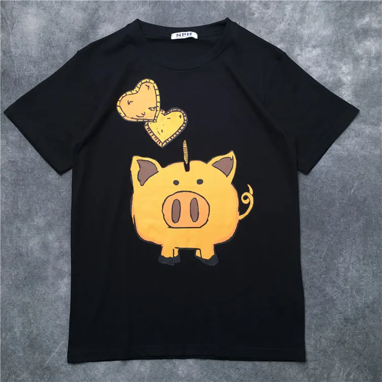 

New Novelty 2019 Men Golden Pig Heart T Shirts T-Shirt Hip Hop Skateboard Street Cotton T-Shirts Tee Top Kenye #11