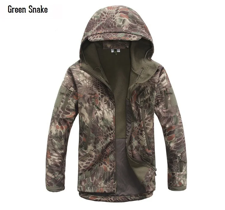 Refire gear новые тактические уличные камуфляжные куртки с капюшоном мужские мягкие оболочки пальто водонепроницаемая ветровка Спортивная походная верхняя одежда - Цвет: Green Snake