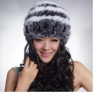(TopFurMall) Женские Вязаные шапки из натурального меха кролика Рекс женские зимние