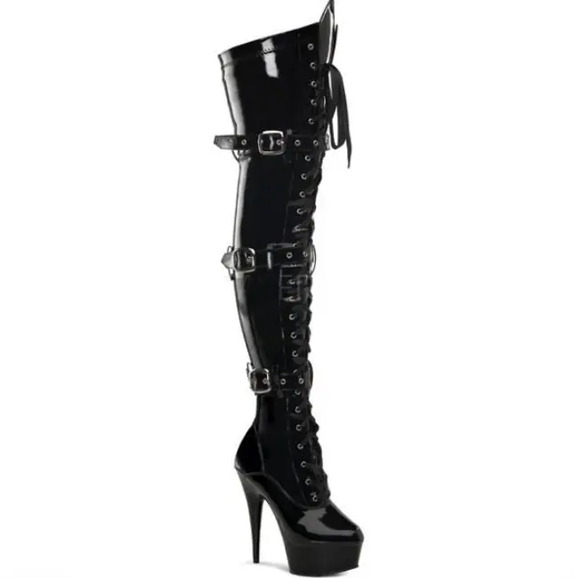 Black 15cm Heel Сапоги на платформе женская обувь высокие сапоги до бедра на высоком каблуке 20 см модные сапоги выше колена Fenty Beauty Женская обувь в готическом стиле большой размер 46 - Цвет: Black 15cm Heel