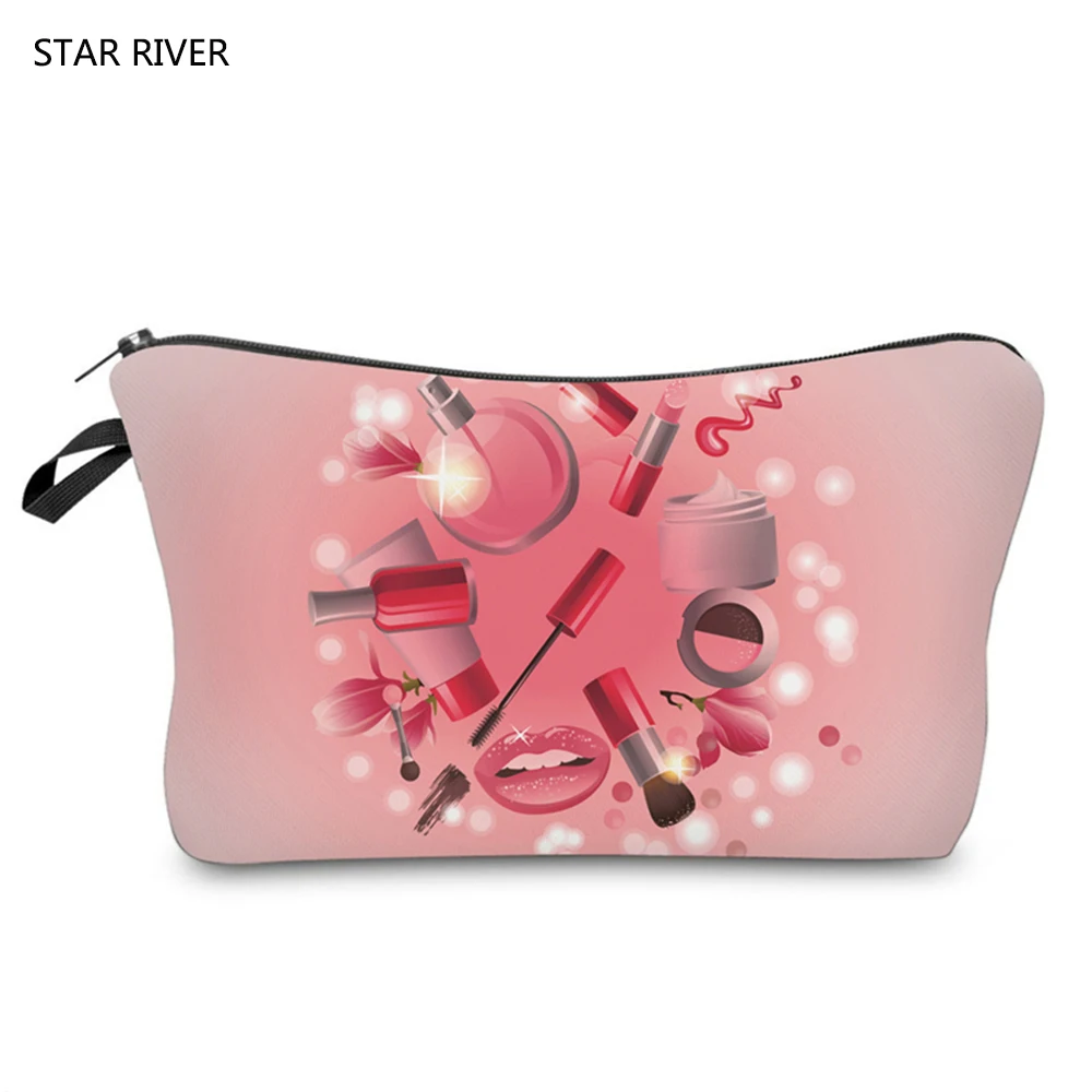 Косметичка женская черная с 3D принтом органайзер на молнии для туалетных