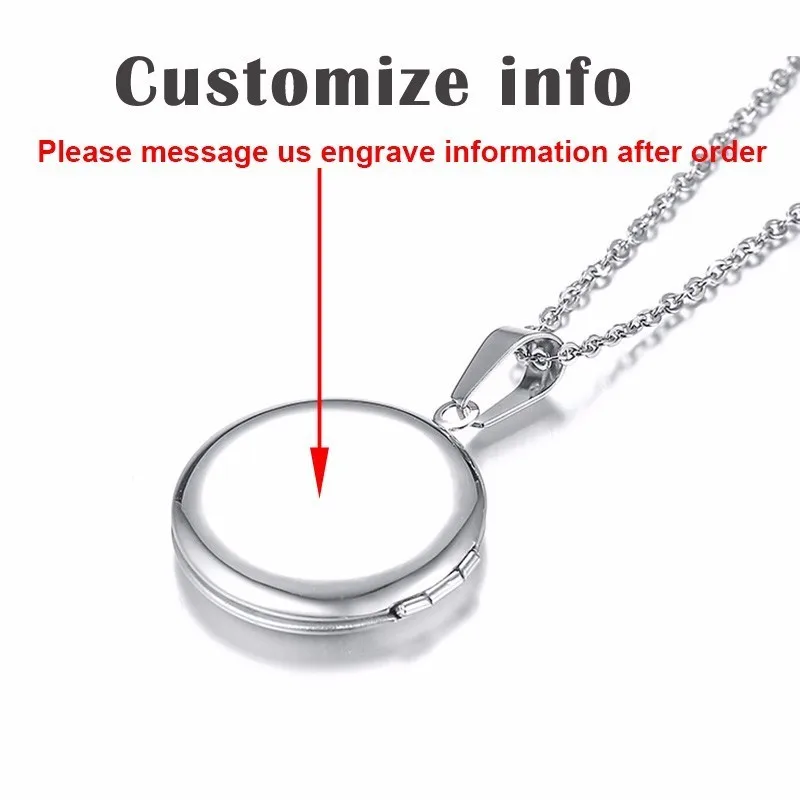 Custom Silver Vnox персонализировать круглый медальон, ожерелье для женщин из нержавеющей стали фоторамка подвески гравировка имя уникальный подарок на день Святого Валентина - Metal Color: Custom Silver