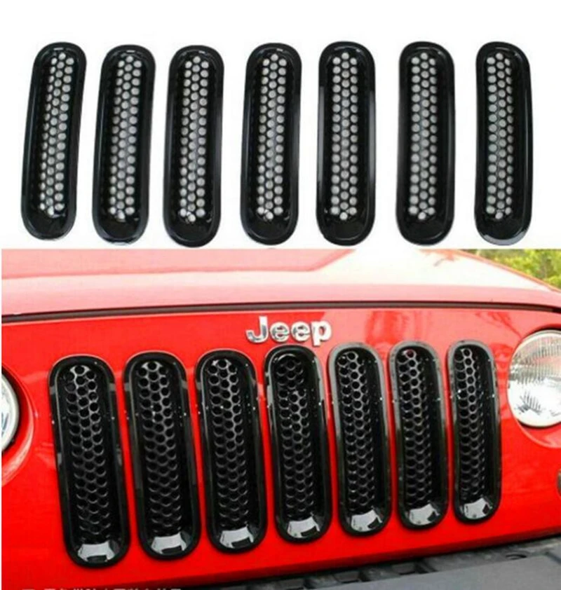 MONTFORD для бампера Jeep Wrangler JK 2007- ABS пластик черный Передний гоночный гриль решетка отделка крышки 7 шт. автомобильный Стайлинг