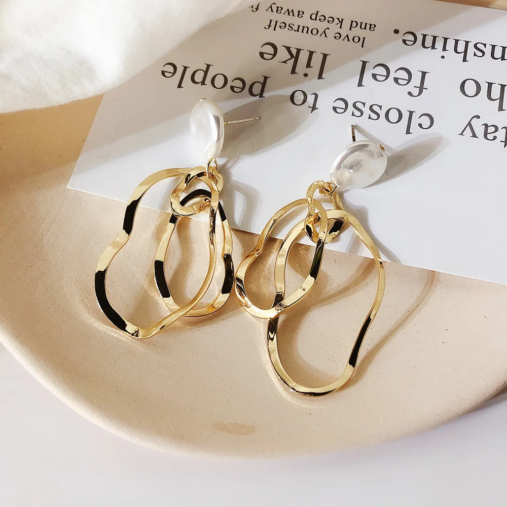 Винтажные металлические геометрические Женские Висячие серьги длинные крупные