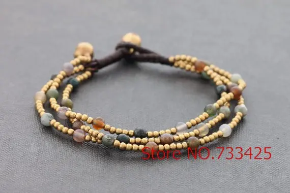 Браслет из латуни ручной работы с вощеным шнуром Круглый браслет 3 нитей для