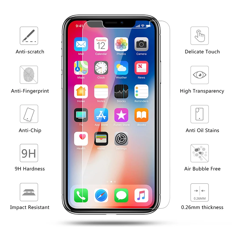 Закаленное стекло для iPhone XS XR MAX Защитная крышка экрана 8X7 6 6S Plus 5 5S SE 1 8 дюймов