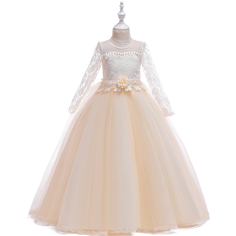 White Long Sleeve Pink Bridesmaid Dress Kids Dresses For Girls Clothing Princess Dress Girl Party Wedding Dress 10 12 Year