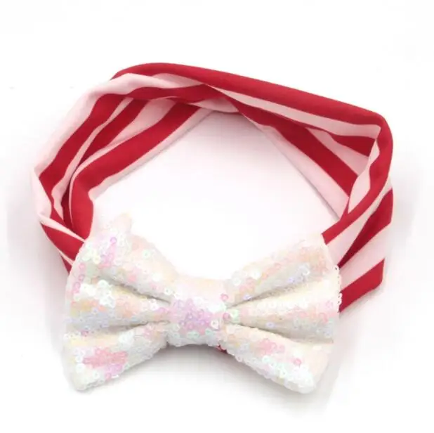 white bow 1 шт., розничная, рождественский подарок, повязка на голову, 4 дюйма, большой бантик с блестками, полосатая эластичная повязка на голову для девочек и детей,, рождественские аксессуары для волос - Цвет: white bow