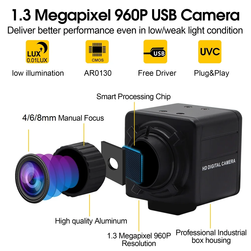 Камера с малым освещением 1.3MP 960P AR0130 CMOS CS Mount Lens промышленная мини-USB видеокамера UVC