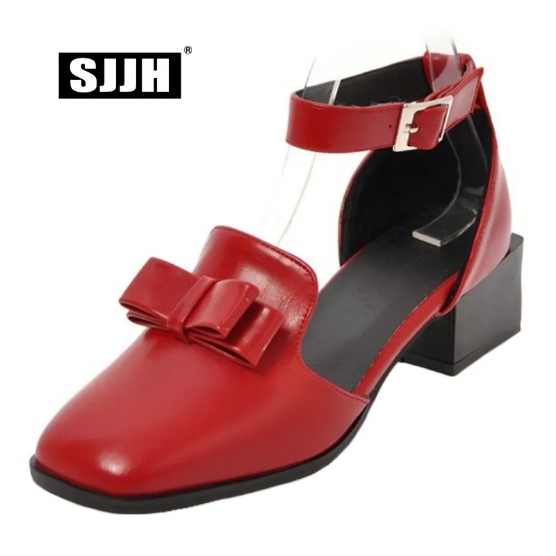 Женские босоножки с бантом на массивном каблуке и квадратным носком пряжкой |