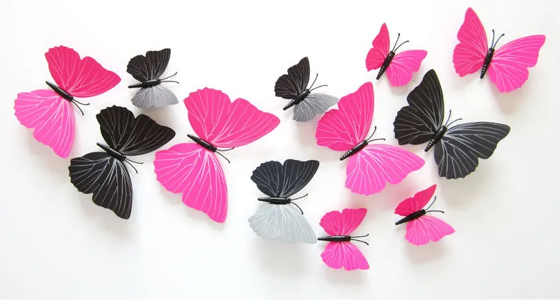 Free shipping 12pcs Black PVC 3d Butterfly wall decor cute Butterflies stickers art Decals home Decoration | Дом и сад