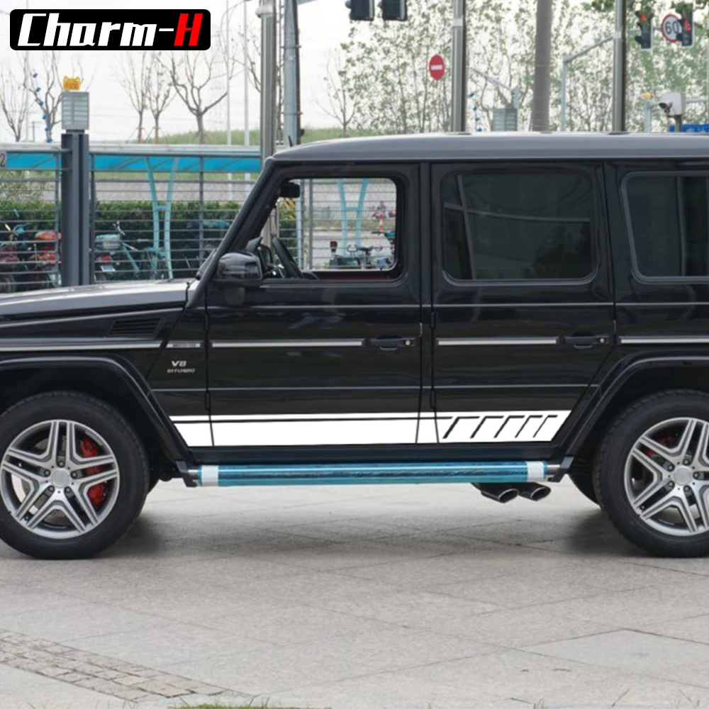 2 наклейки-декали боковых полос AMG Performance Edition Skirt Racing для Mercedes Benz G63 G65 W463 G Class AMG - 6 цветов.