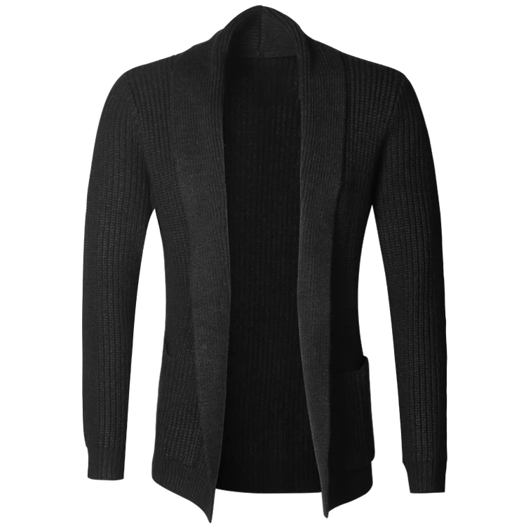 Autumn and Winter New Black Men's Pure Woolen Knitted Cardigan Men Casual Slim Warm European Style Long Sleeve Knitwear J775 | Мужская