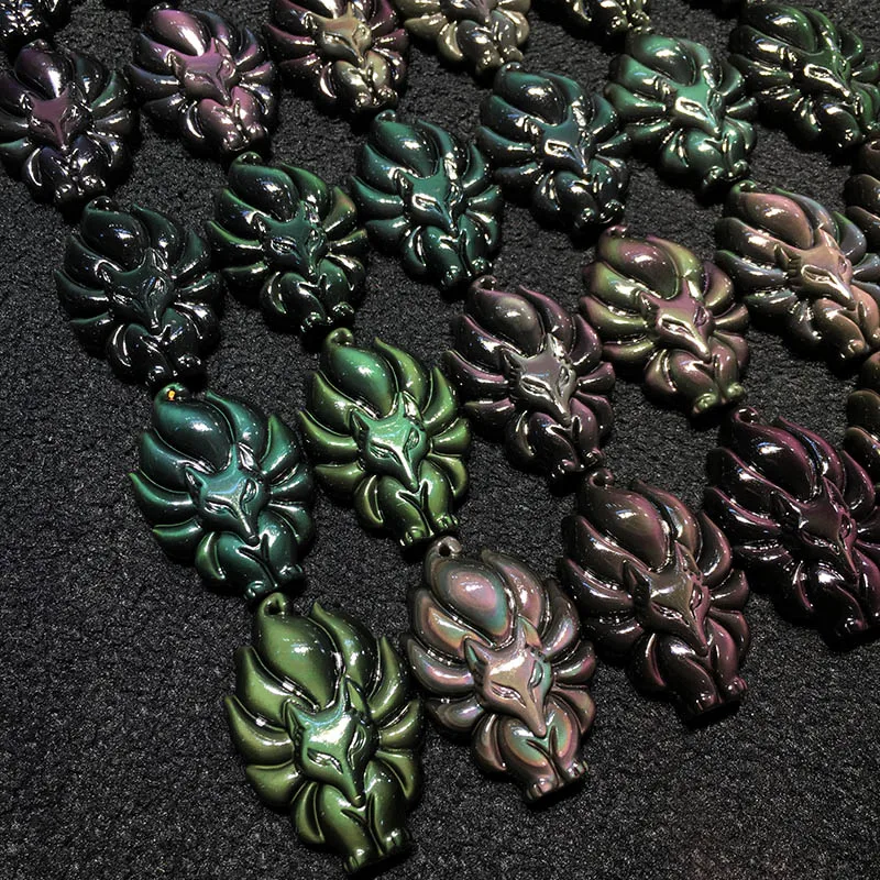 Ожерелье с подвеской девять хвостов лисы натуральный Радуга обсидиановый глаз