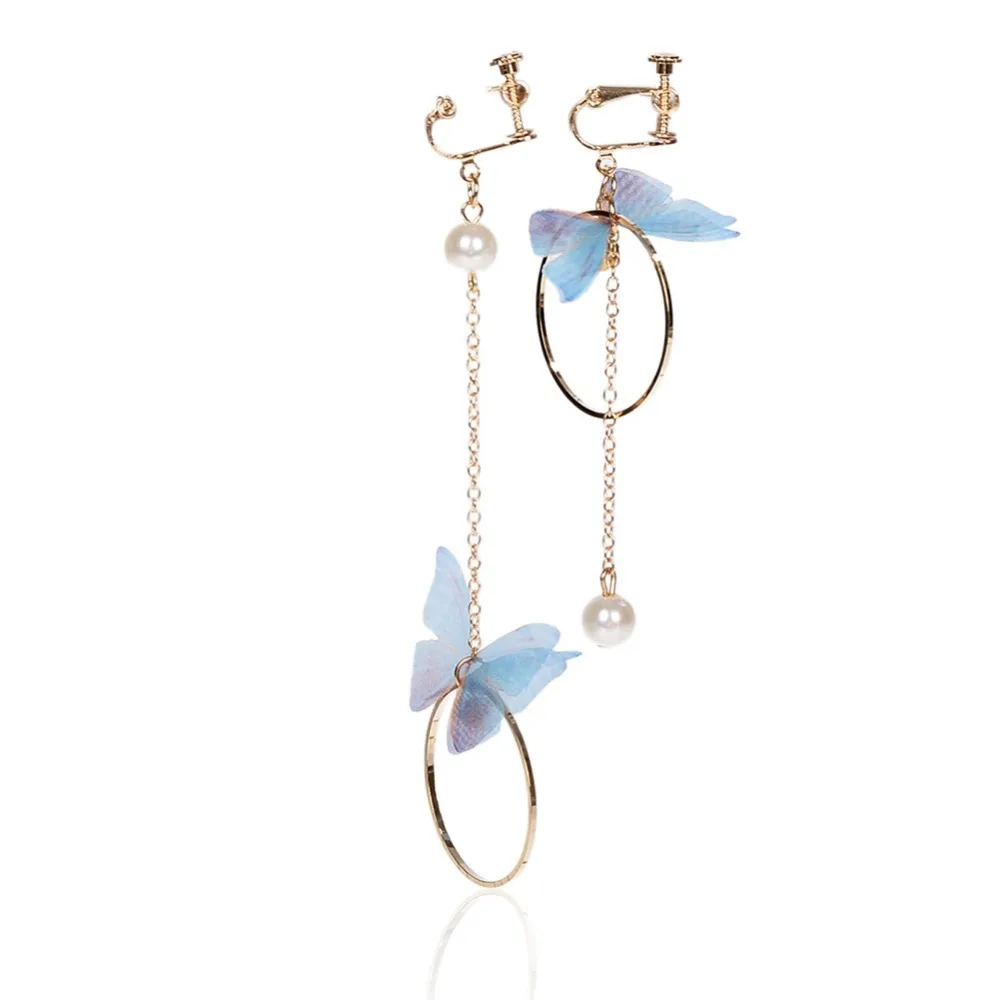 Женские асимметричные серьги с жемчужинами круглые клипсы бабочкой вечерние