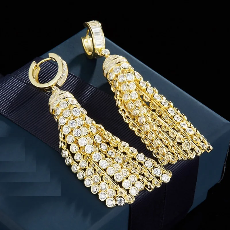 Женские серьги с кисточками YP160 роскошные подвески из серебра 925 пробы кубическим